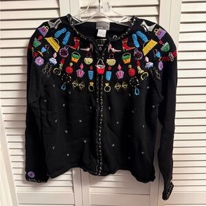 Black Berek Cardigan Shopping Shoes Handbags Embellished Size Small